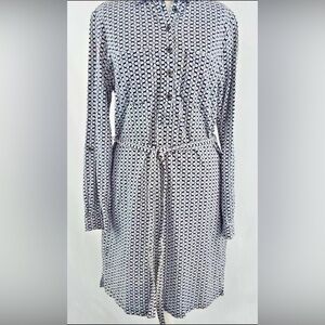 Boden All Season Cotton Navy/White Geometric Print Long-Sleeve Dress Size 12R